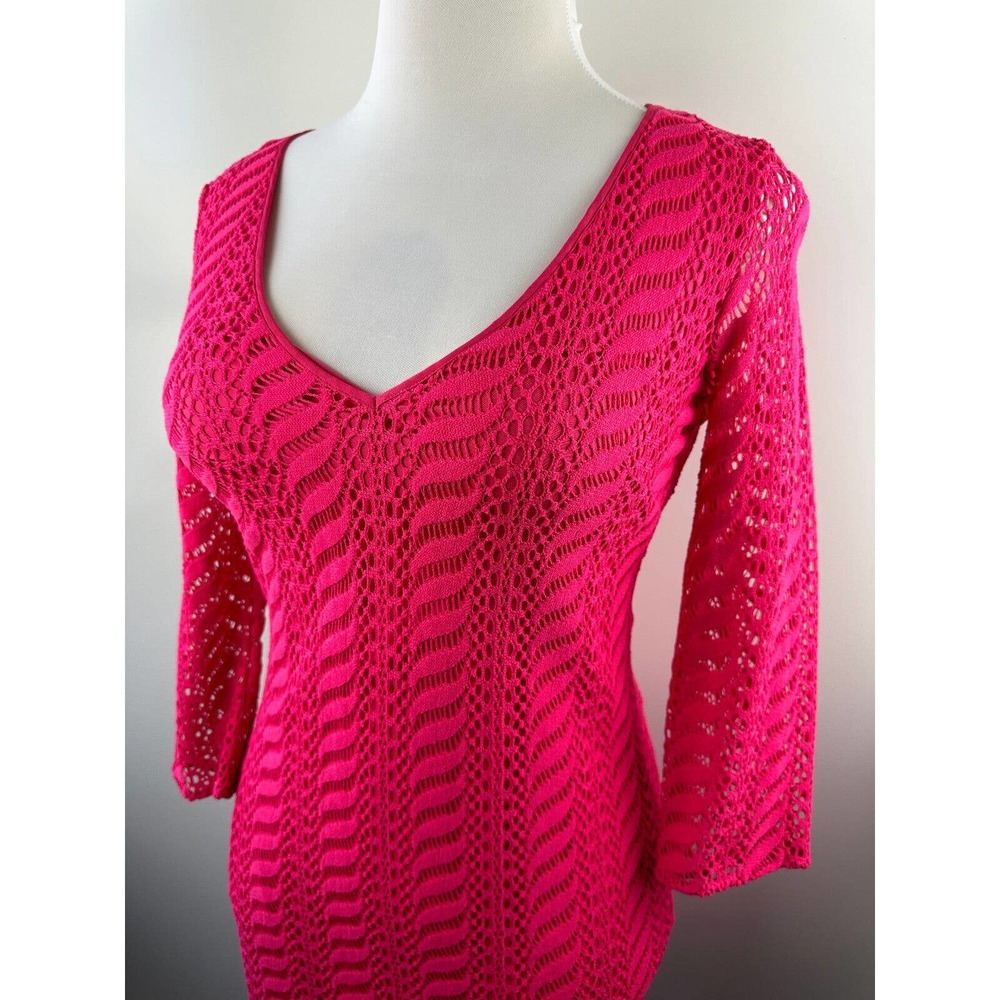 Lilly Pulitzer Seminole Knit Lace Tunic Dress in Pomegranate Hot Pink Medium - Picture 3 of 12